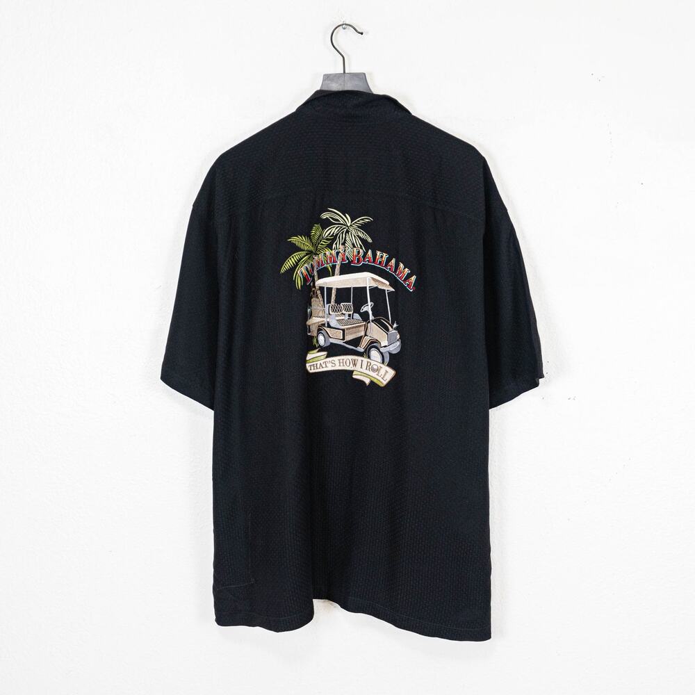 Tommy Bahama Black Silk blend Shirt Golf Cart Thats how I Roll Embroidered 2XL